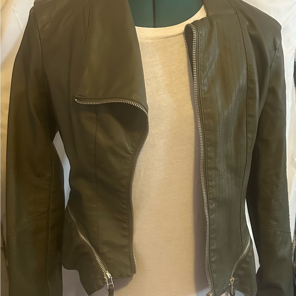 Blank NYC Green Leather Moto Jacket